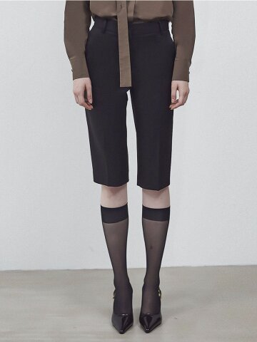 WOOL BLEND TAILORED SHORTS - BROWN
