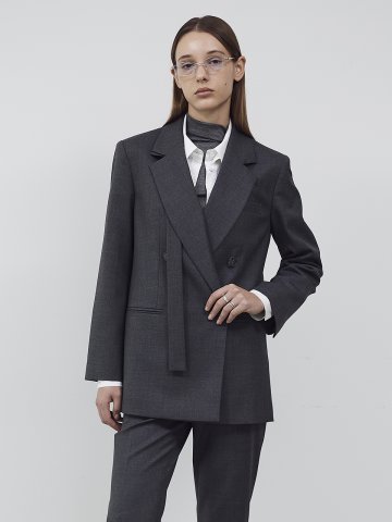 WOOL BLEND DOUBLE-BREASTED JACKET - GREY