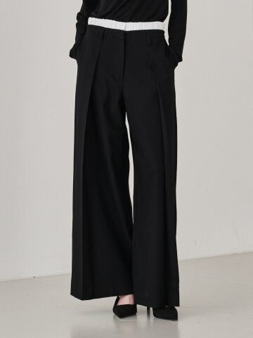 Double Waist Wool Pants - Black