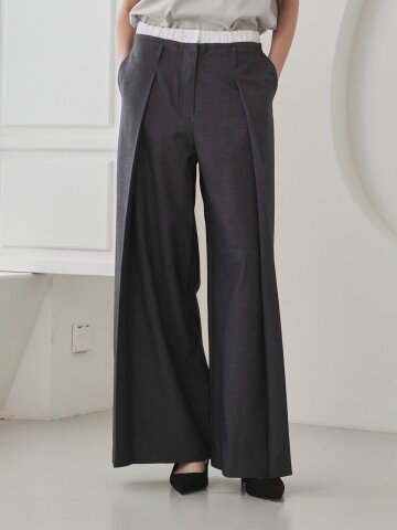 Double Waist Wool Pants - Dark Gray