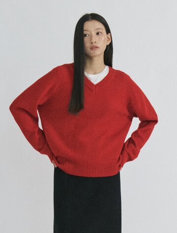 Cashmere reglan v neck knit_RED