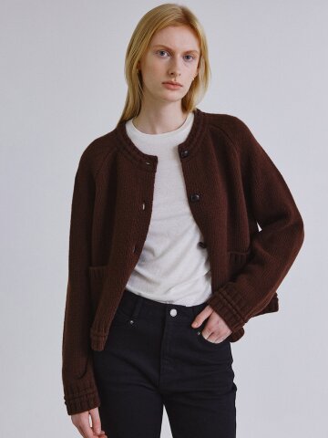 Rib line raglan cardigan_BROWN