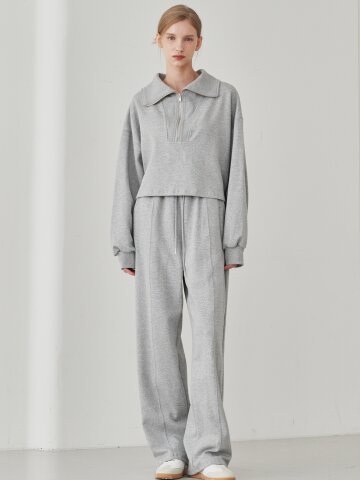 Collar Zip up T-Shirts Set Up - M. Gray