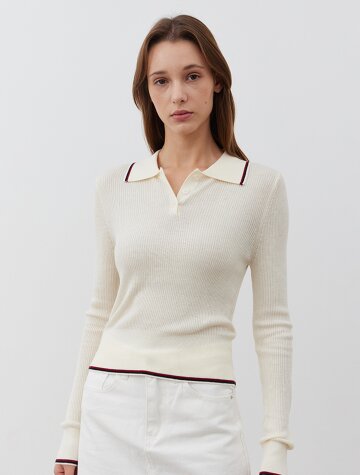 Collar button knit top_IVORY