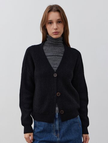 V-Neck Comfort Cardi_BLACK