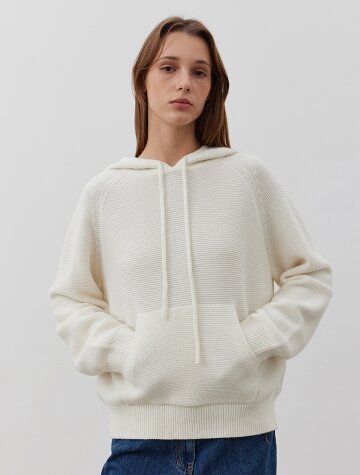 Dual Knit Hooded Pullover_IVORY