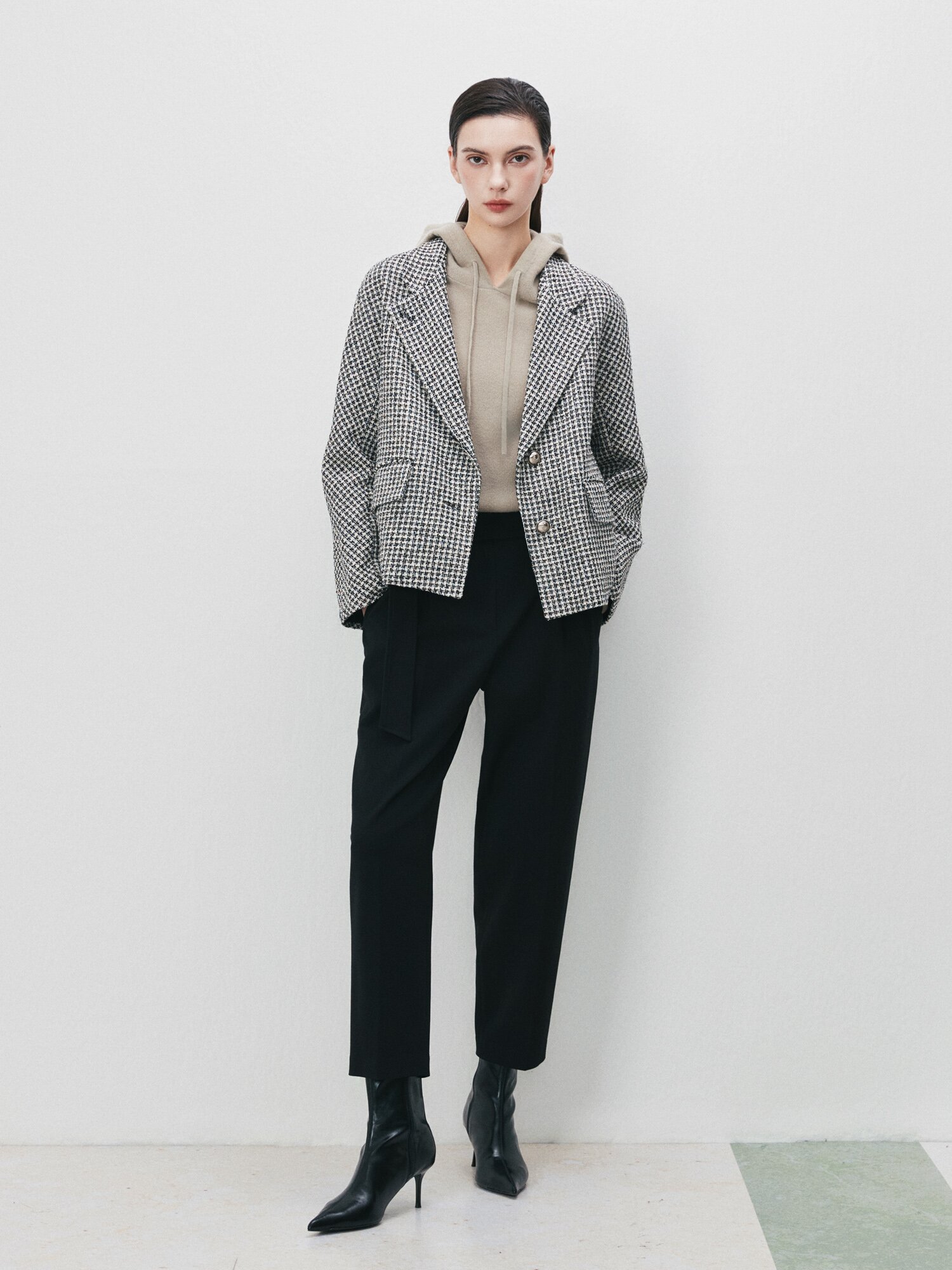 트위드 투웨이 칼라 싱글 재킷 (BLACK)