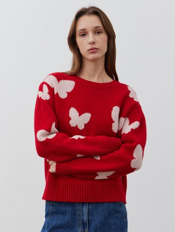 Jacquard weaving knit fullover-RED