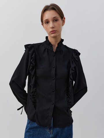 RUFFLEDE BLOUSE-BLACK