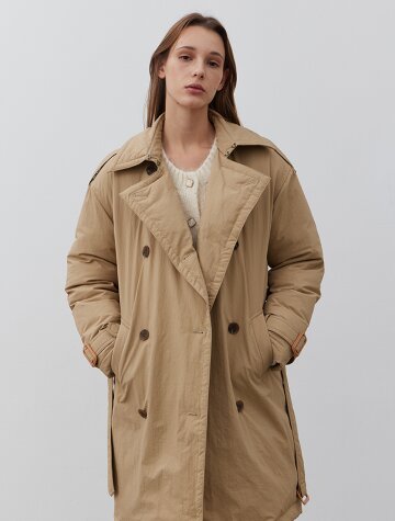 Duckdown Long Trench Coat-BEIGE