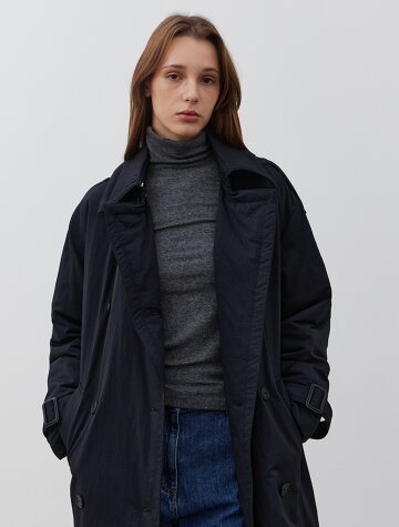 Duckdown Long Trench Coat-NAVY