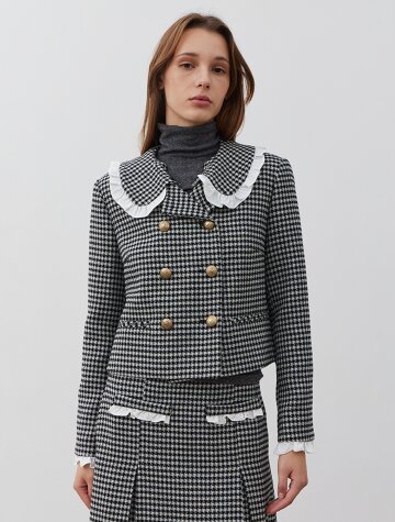 WOOL CHECK DOUBLE JACKET-GRAY