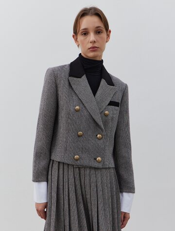 VINTAGE CHECK COMBI JACKET-BROWN