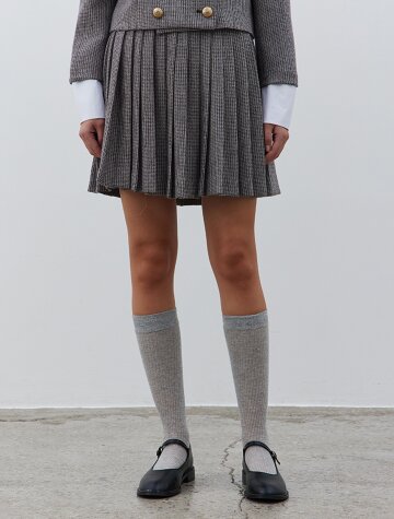 VINTAGE CHECK PLEATED SKIRT-BROWN