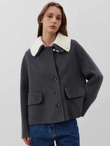 Detachable collar Handmade half coat_GRAY
