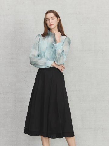 레이어 헴 플레어 스커트 