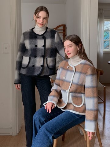 체크 라이닝 울 핸드메이드 숏 코트 (3colors)