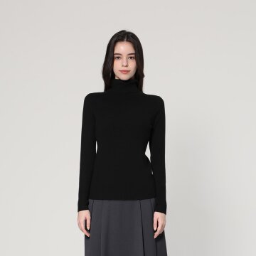 캐시미어 블렌드 리브드 하이넥 니트 풀오버 (UFJKTN348S-BLACK)