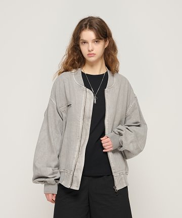 피그먼트 워시드 오버핏 블루종 점퍼 (그레이)