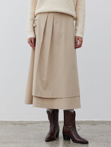 Belted Layered Maxi Skirt_BEIGE