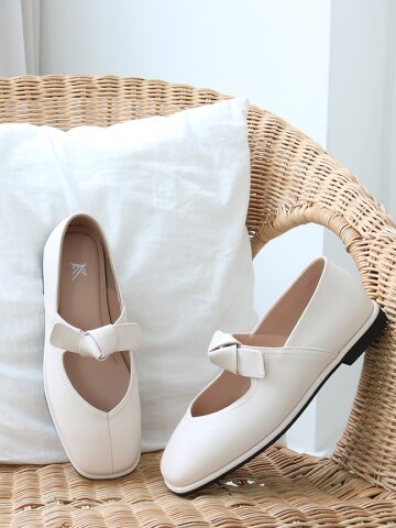 머랭고 천연소가죽 매듭리본 메리제인슈즈 1.5cm M24F01L