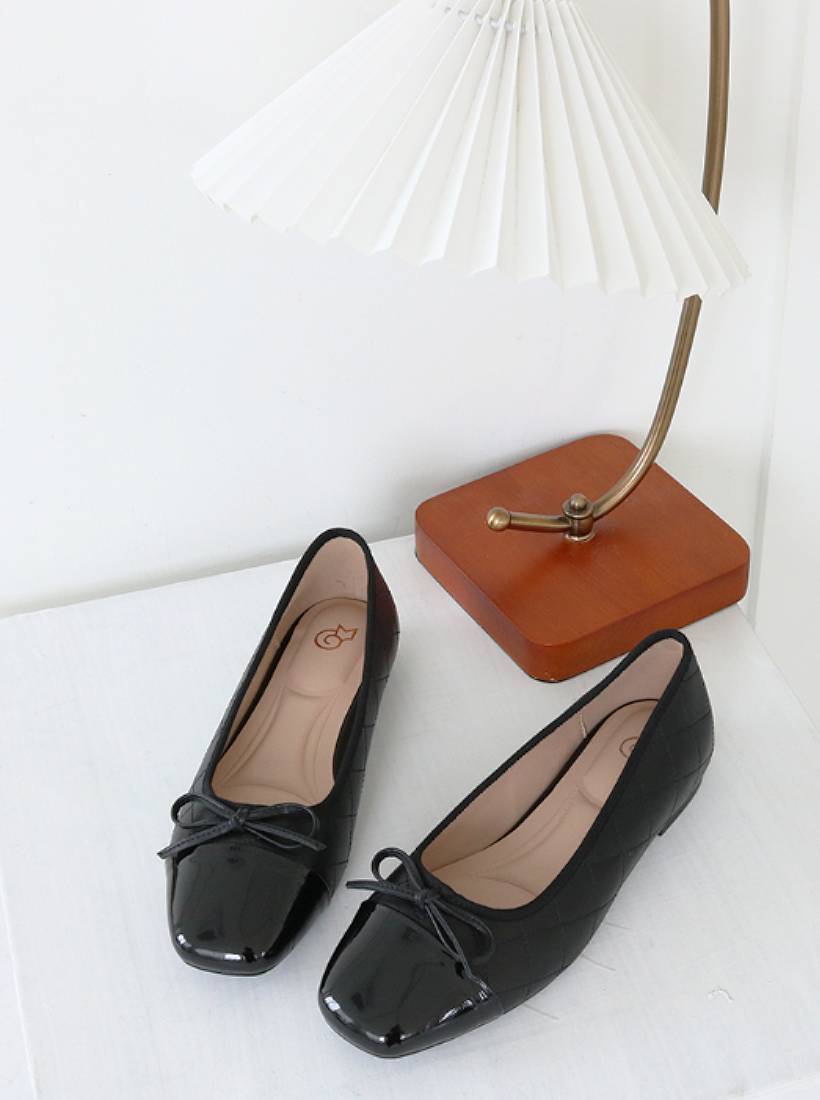 (머랭고) 천연소가죽 퀄팅 리본 플랫슈즈 1.5cm M24F02L