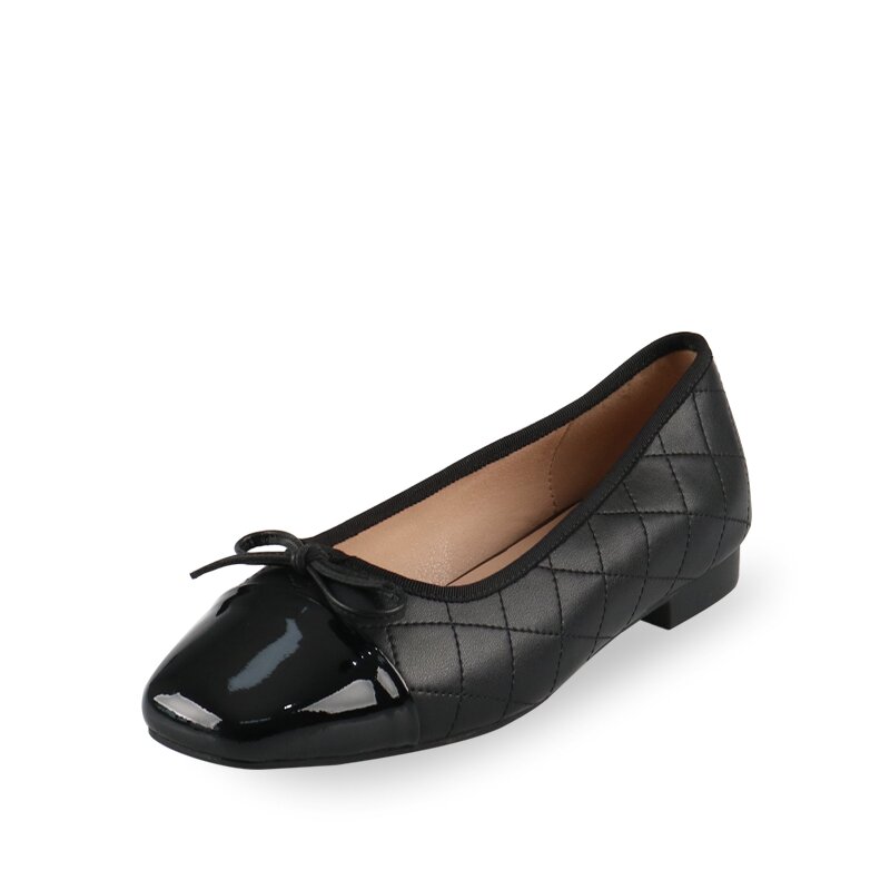 (머랭고) 천연소가죽 퀄팅 리본 플랫슈즈 1.5cm M24F02L