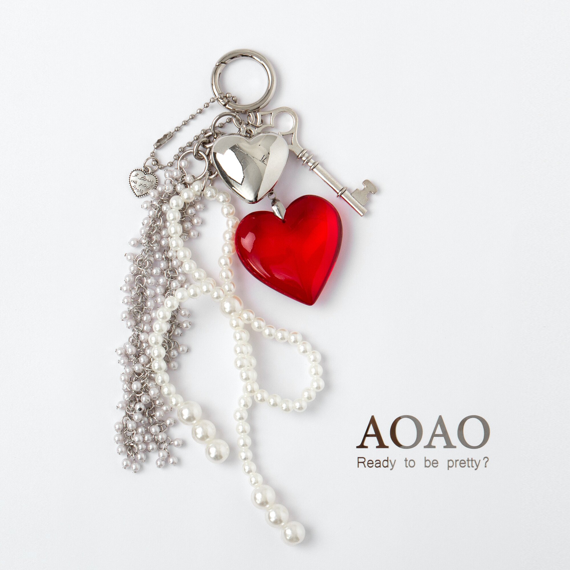 레드 하트 펄 참 키링 RED HEART PEARL CHARM KEYRING