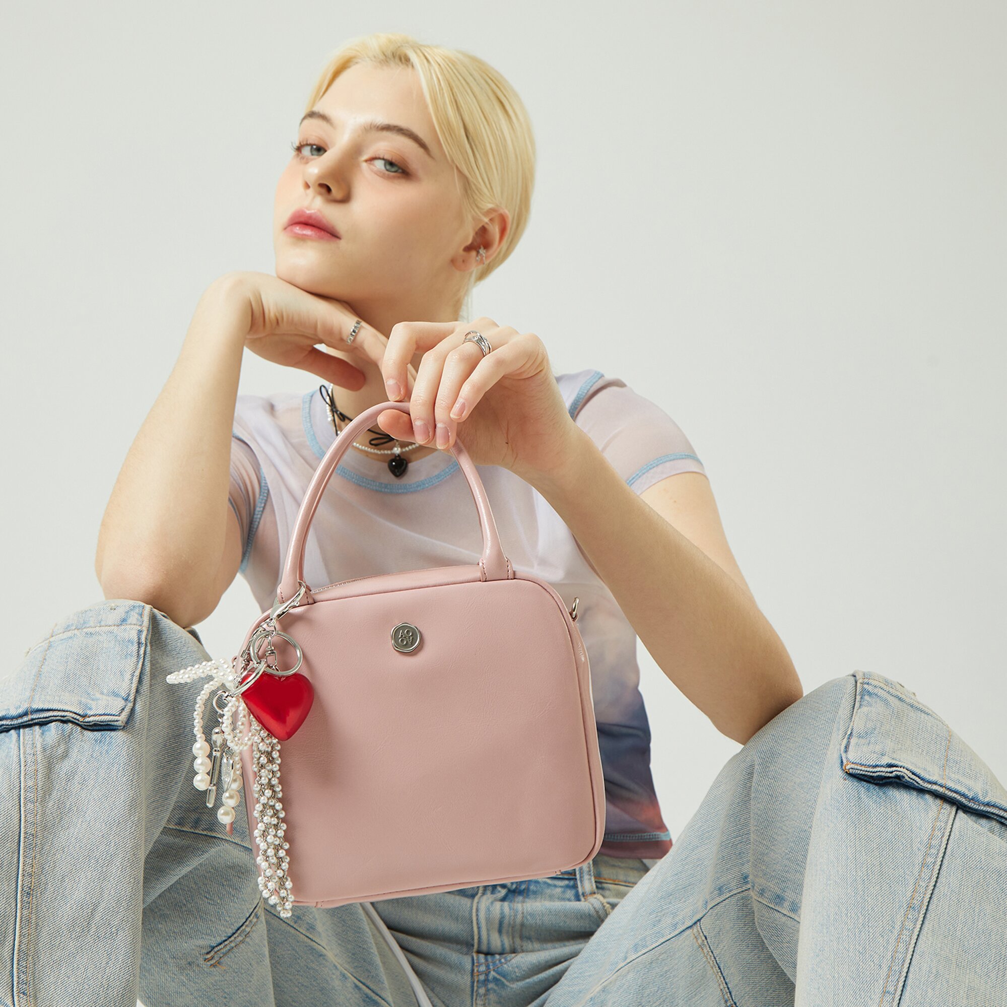 레드 하트 펄 참 키링 RED HEART PEARL CHARM KEYRING