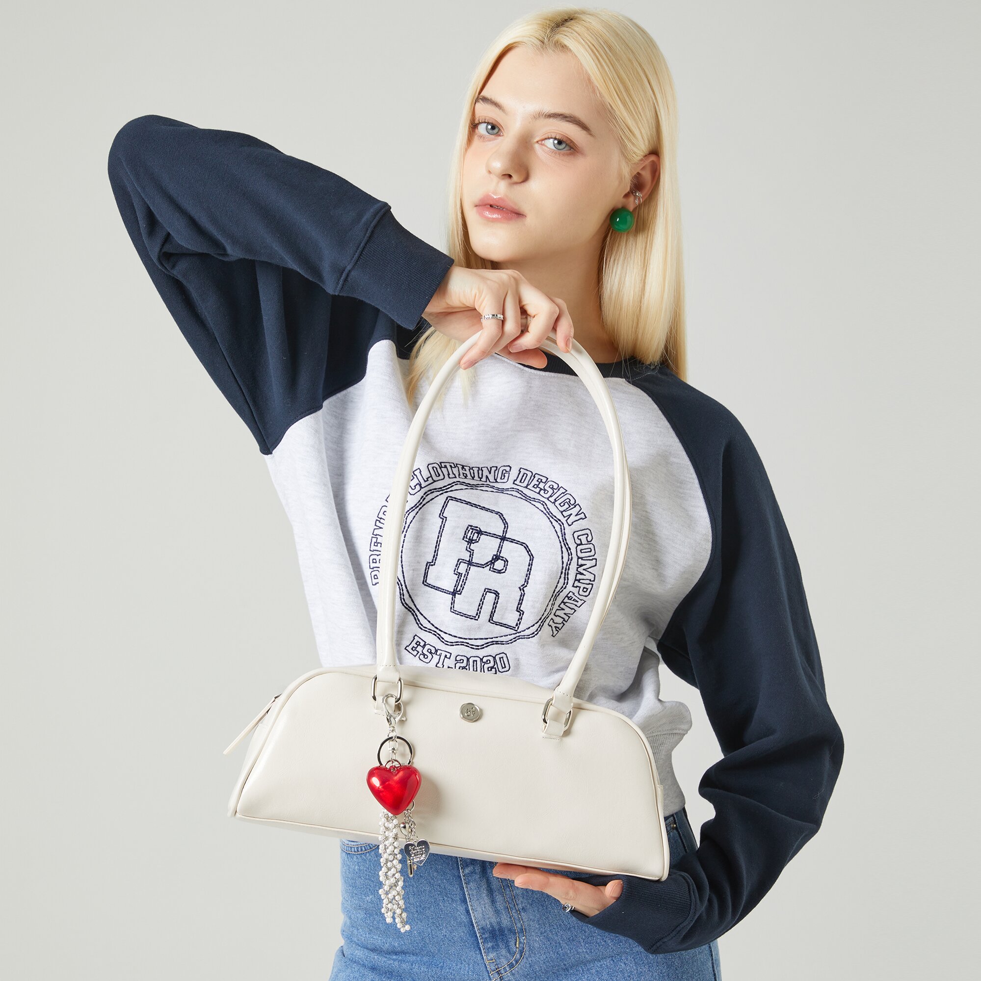 레드 하트 펄 참 키링 RED HEART PEARL CHARM KEYRING