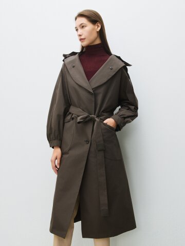 디테쳐블 후드 숄 칼라 트렌치 코트 