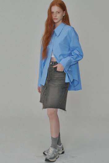 디스트로이드 다크 데님 스커트 그레이