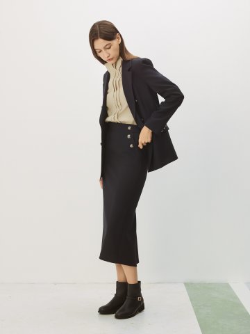 버튼 장식 백 포인트 스커트 