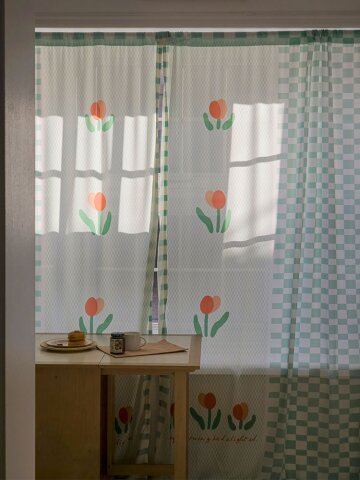 모닝튤립 그린 쉬폰 커튼