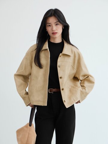 LS_Crop simple leather jacket_2color