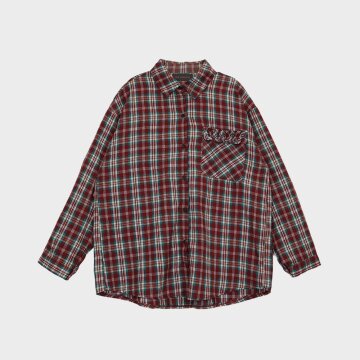 CHECK FRILL POCKET SHIRTS _RED