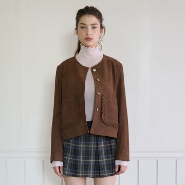 FRILL POCKET SUEDE JACKET _BROWN