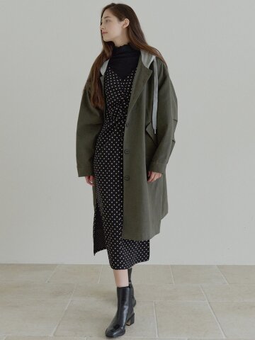 Overfit Hooded Long Jumper - KHAKI