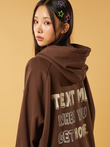 (남녀공용) 오버핏 백사이드 레터링 TEXTME 후드티 [BROWN]