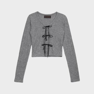 EYELET RIBBON TOP _CHARCOAL