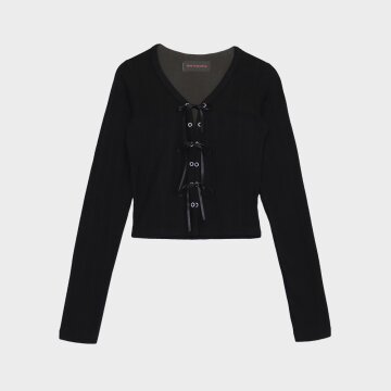 EYELET RIBBON TOP _BLACK