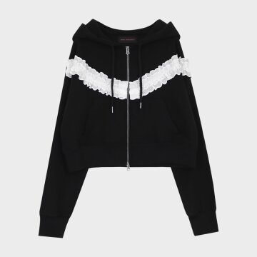 FRILL HOODED ZIP UP _BLACK