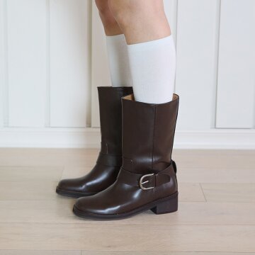 BUCKLE CHUNKY BOOTS_BROWN