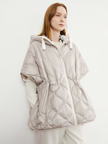 후드 배색 케이프 패딩 