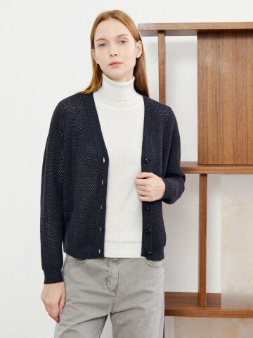 글리터 원사 브이넥 니트 가디건 