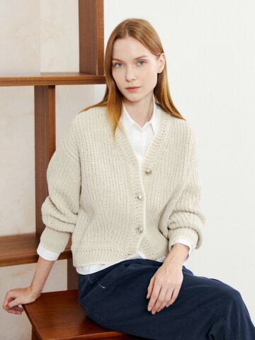 브이넥 벌키 니트 가디건 