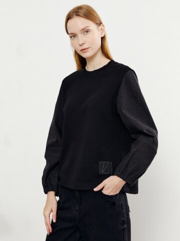 데님 패치 볼륨 티셔츠 