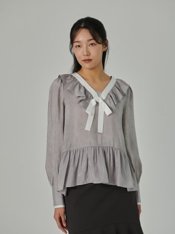 [코엣] 자연염 리본 블라우스