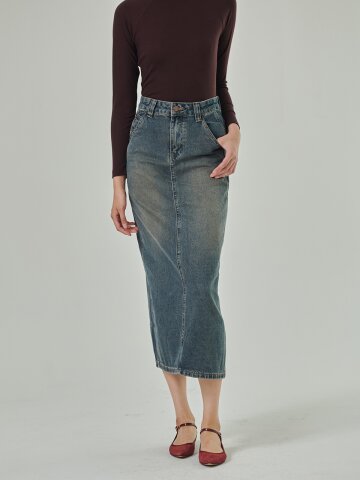 [코엣] 데님 롱 스커트