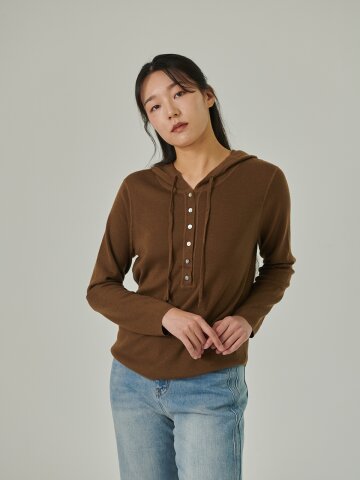 [코엣] 울 후드 니트 탑_브라운